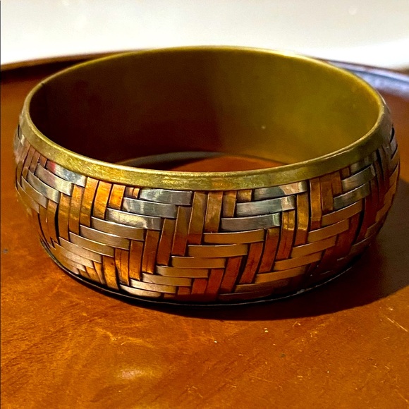 Vintage Silver Copper & Brass bangle bracelet Tri-Color Basket Weave Cuff VGUC - Picture 7 of 17